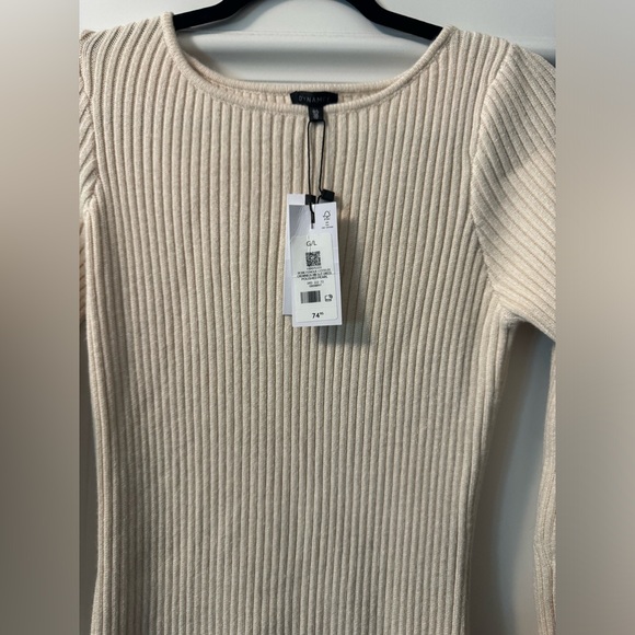 Beige Long Sleeved Ribbed Sweater Dress - Picture 2 of 4